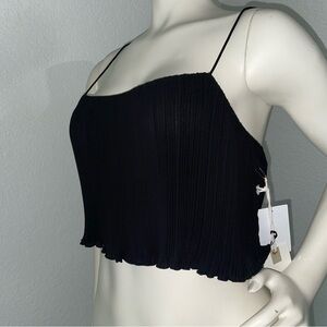 000 Good American Plissé Crop Camisole Top Black